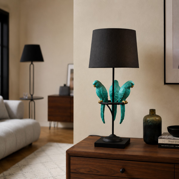 PARADISE modern papagájos asztali lámpa 75 cm – zöld / fekete / arany