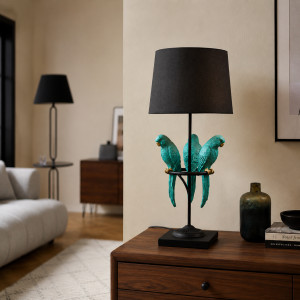 PARADISE modern papagájos asztali lámpa 75 cm – zöld / fekete / arany INVICTA