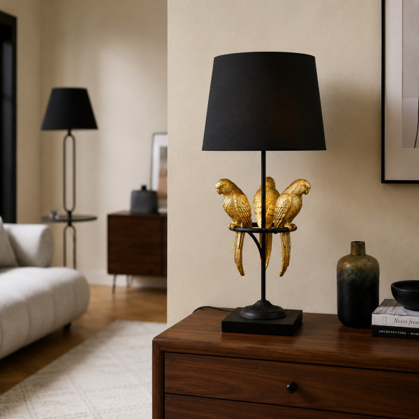 PARADISE modern papagájos asztali lámpa 75 cm – fekete / arany