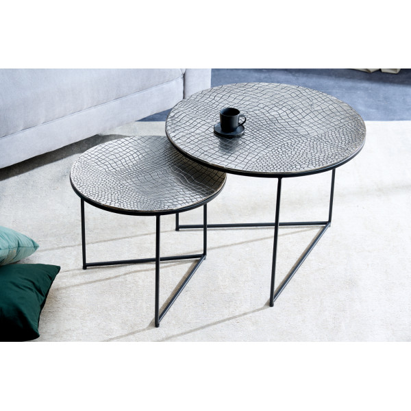 NILOTIC design fém dohányzóasztal szett- ezüst