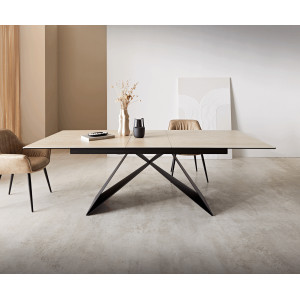 TIBUR prémium kerámia étkezőasztal - 180-220cm - travertin DELIFE