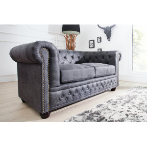 CHESTERFIELD design 2 személyes kanapé - vintage szürke INVICTA