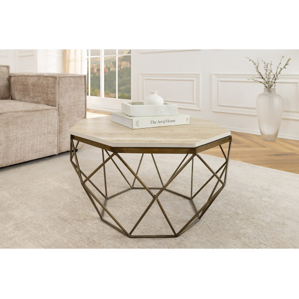 DIAMOND modern travertin dohányzóasztal - 70cm - réz