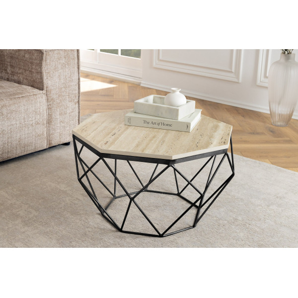 DIAMOND modern travertin dohányzóasztal - 70cm - fekete