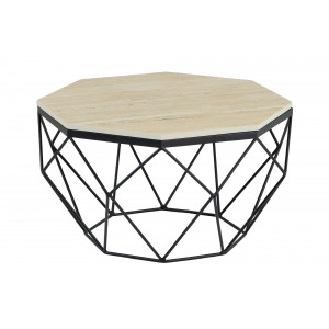 DIAMOND modern travertin dohányzóasztal - 70cm - fekete
