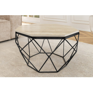 DIAMOND modern travertin dohányzóasztal - 70cm - fekete