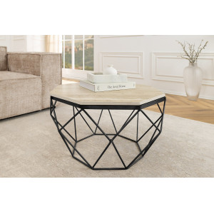 DIAMOND modern travertin dohányzóasztal - 70cm - fekete