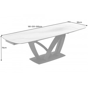 PAPILLON exkluzív bővíthető kerámia étkezőasztal - fehér - 180-220-260cm