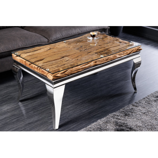 WOODEN BAROCK design dohányzóasztal - 100cm - ezüst