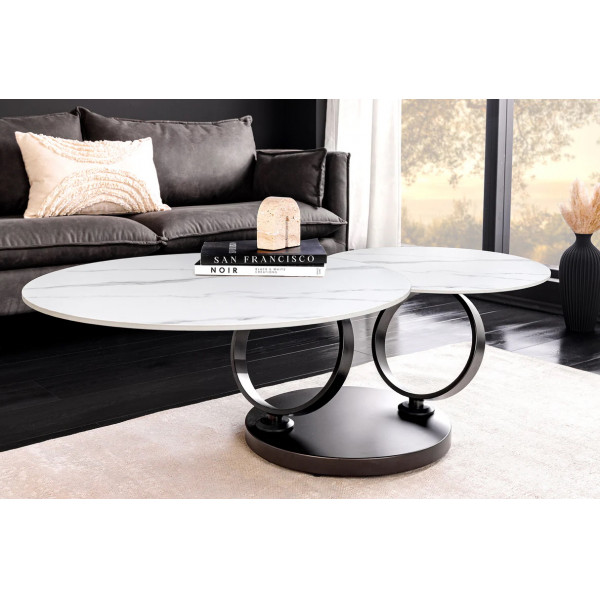 DANCING RINGS exkluzív kerámia dohányzóasztal - fehér