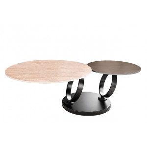 DANCING RINGS exkluzív kerámia dohányzóasztal - travertin/rozsda