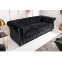 CHESTERFIELD design bársony kanapé - 205cm - fekete