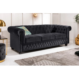 CHESTERFIELD design bársony kanapé - 205cm - fekete