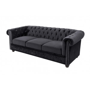 CHESTERFIELD design bársony kanapé - 205cm - fekete