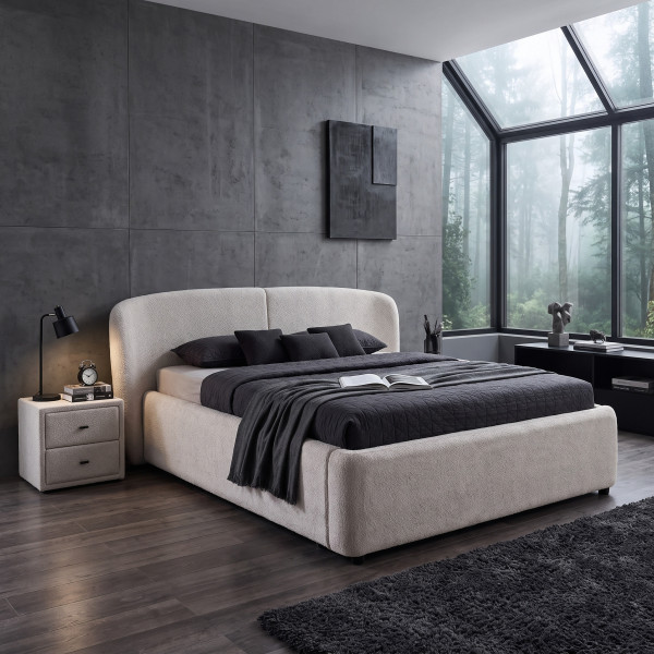 GATSBY bouclé franciaágy ágyneműtartóval 180 × 200 cm – greige