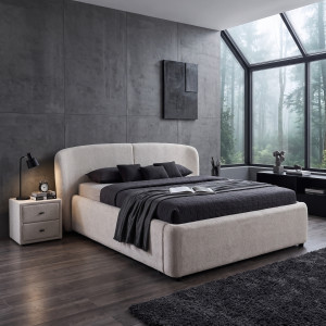 GATSBY bouclé franciaágy ágyneműtartóval 180 × 200 cm – greige Ágyak