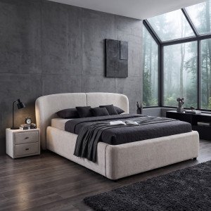 GATSBY bouclé franciaágy ágyneműtartóval 180 × 200 cm – greige Ágyak