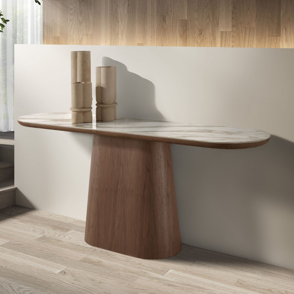 MACABEO prémium kerámia/dió konzolasztal - 180cm