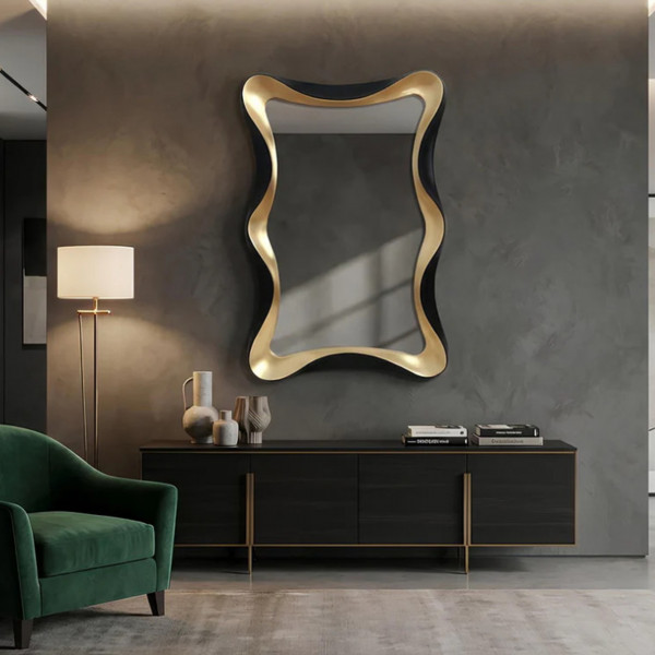 SILVA modern fali tükör 120 cm – fekete / arany