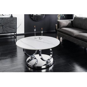 DANCING RINGS exkluzív kerámia dohányzóasztal - fehér/króm INVICTA