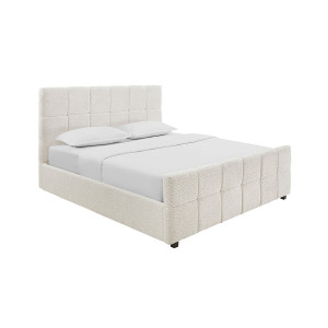 BELMONTE bouclé franciaágy ágyneműtartóval 180 × 200 cm – krém Ágyak