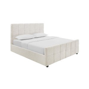 BELMONTE bouclé franciaágy ágyneműtartóval 180 × 200 cm – krém Ágyak