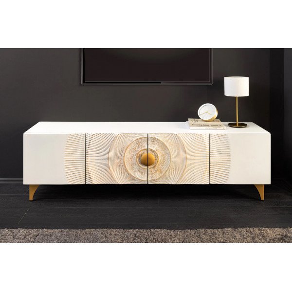 GOLDEN SUNSET design mangófa TV-szekrény - 180cm - fehér