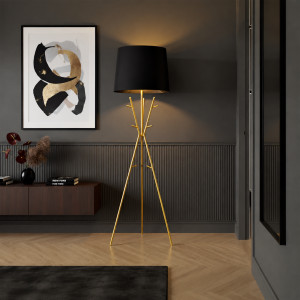 GLOWRACK modern állólámpa ruhaakasztóval 175 cm – arany / fekete INVICTA