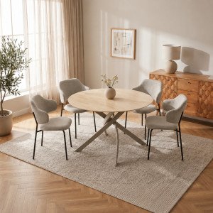 PEAK kerámia kerek étkezőasztal 120 cm – travertin / pezsgő-greige Fix étkezőasztalok