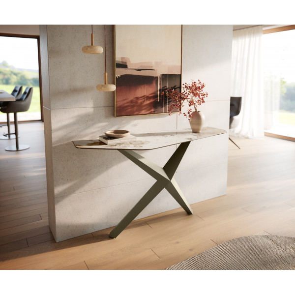 MYRELL prémium kerámia konzolasztal - beige - 140cm