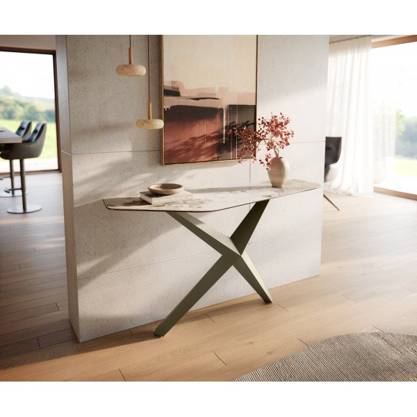 MYRELL prémium kerámia konzolasztal - beige - 140cm