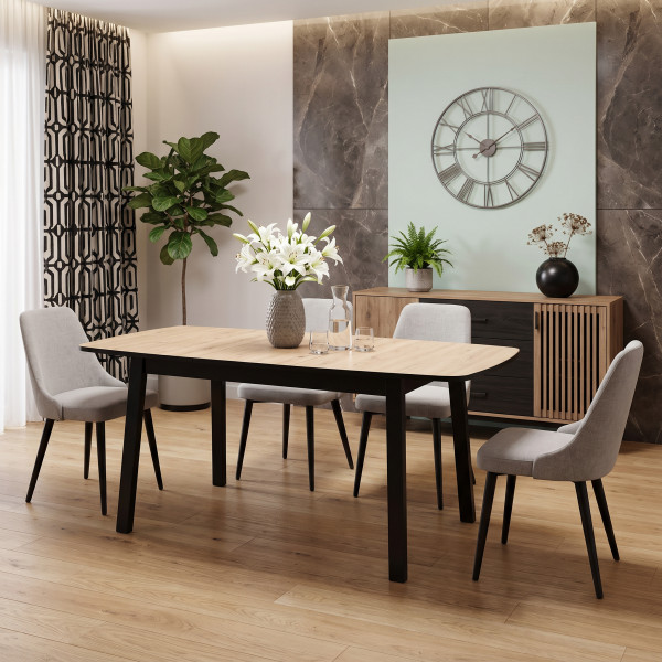 VESTORA bővíthető étkezőasztal 130–170 cm – Artisan tölgy / fekete
