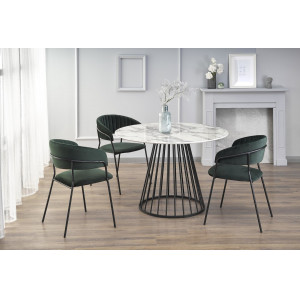 BRIVANO kerek étkezőasztal 110 cm – fehér márvány dekor / fekete