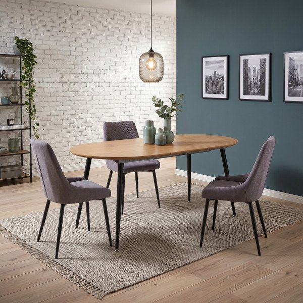 SALERNO bővíthető ovális étkezőasztal 120–160 cm – tölgy / fekete