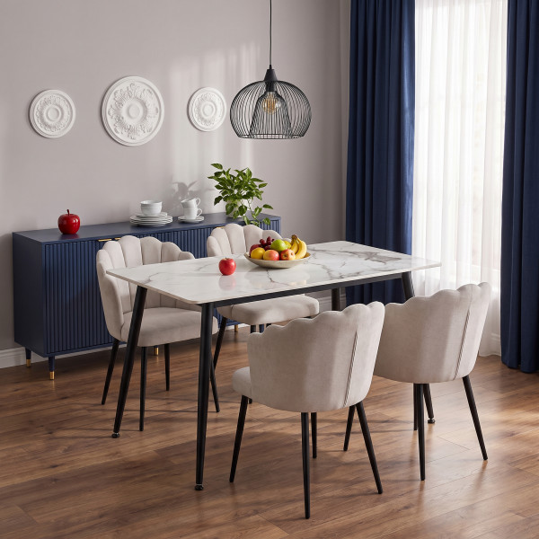 MARVIO étkezőasztal 120 cm – fehér márvány dekor / fekete