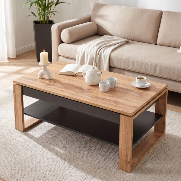 LUMEN dohányzóasztal  tölgy / fekete - 114cm