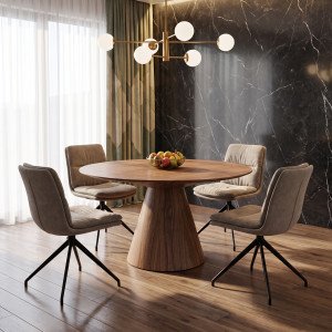 RIVERT modern kerek étkezőasztal - 136 cm – dió Fix étkezőasztalok