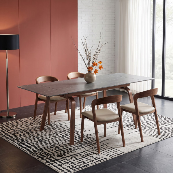 MIREL bővíthető étkezőasztal 140–200 cm – fekete márvány / dió