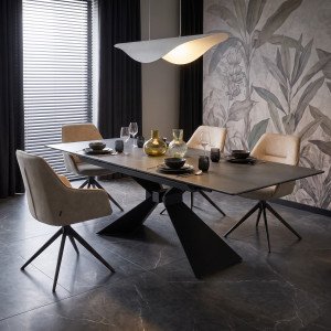 CALDER bővíthető étkezőasztal 180–230 cm – kék márvány / fekete Bővíthető étkezőasztalok