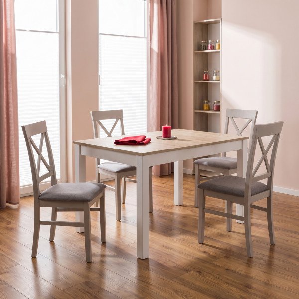 SKAREN bővíthető étkezőasztal 118–158 cm – Sonoma tölgy / fehé