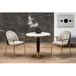CALABRIA kerek étkezőasztal 79 cm – fehér márványhatás / fekete / arany