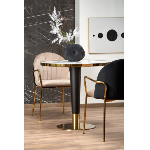 CALABRIA kerek étkezőasztal 79 cm – fehér márványhatás / fekete / arany