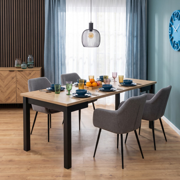 LUNARO bővíthető étkezőasztal 80–200 cm – Artisan tölgy / fekete
