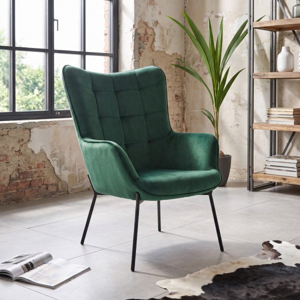 FOSTER modern bársony fotel – sötétzöld
