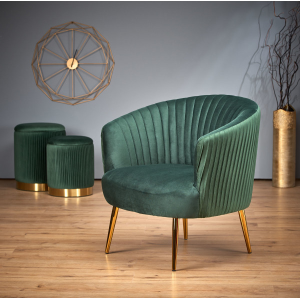REGENT modern bársony fotel – sötétzöld