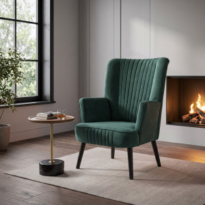 WINSLOW modern bársony fotel – sötétzöld HALMAR