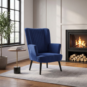 WINSLOW modern bársony fotel – sötétkék HALMAR