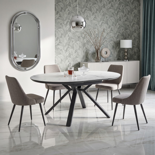 ALMERA bővíthető étkezőasztal 130–180 cm – fehér márvány / fekete