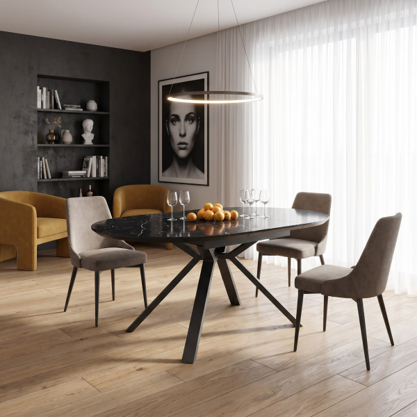 ALMERA bővíthető étkezőasztal 130–180 cm – fekete márvány / fekete