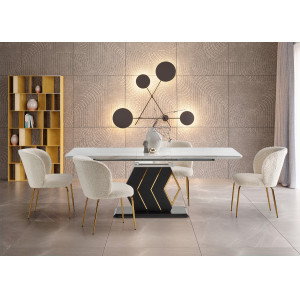 LUCENTE bővíthető étkezőasztal 160–200 cm – fehér márvány / fekete–arany